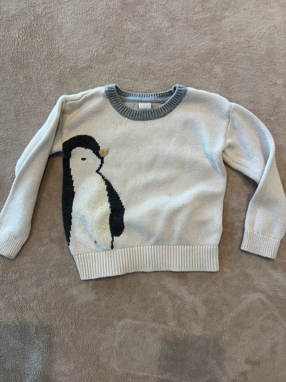 GAP Cream Penguin Knit Sweater with Black and Gray Trim